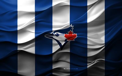 4k, toronto blue jays logosu, mavi beyaz 3d arka plan, toronto blue jays amblemi, kanadalı beyzbol takımı, toronto blue jays bayrağı, 3d doku, mlb, amerika, toronto blue jays, beyzbol, major league beyzbol