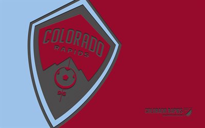 colorado rapids logo, 4k, background bordeaux, art di carbonio, emblema rapids del colorado, club di calcio americano, mls, usa, colorado rapids, calcio, colorado, major league soccer