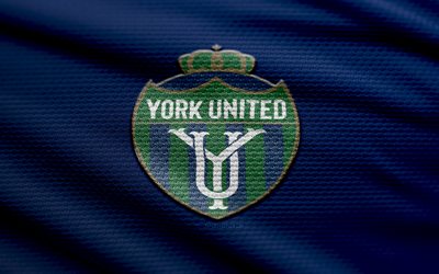 york united kumaş logosu, 4k, mavi kumaş arka plan, kanada premier ligi, bokh, futbol, york united logosu, cpl, york united amblemi, york birleşik, kanada futbol kulübü, york united fc