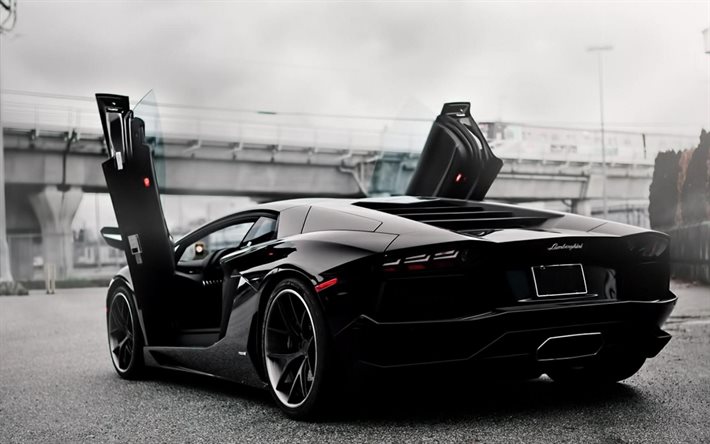 Lamborghini Aventador, LP700-4, 2016, aventador siyah, tuning, spor araba, makas kapılar, tuning aventador