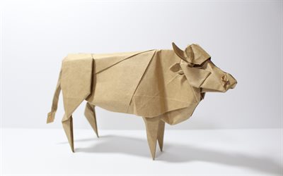 l'origami, les animaux, la vache, la vache en papier, origami vache