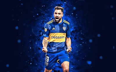 4k, milton giménez, fondo abstracto azul, boca juniors fc, división argentina primaria, futbolistas argentinos, luces neones azules, milton giménez 4k, fútbol americano, fútbol, cabj, ca boca juniors, milton giménez boca juniors