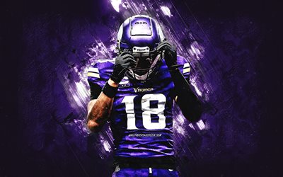 justin jefferson, minnesota vikings, amerikalı futbolcu, mor taş arka plan, grunge art, nfl, amerika, amerikan futbolu, justin jefferson minnesota vikings