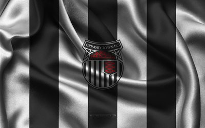 4k, grimsby town fc logo, schwarzer weißer seidenstoff, englische fußballmannschaft, grimsby town fc emblem, liga zwei, grimsby town fc, england, fußball, grimsby town