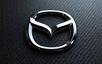 logo mazda 3d steel, 4k, fond de black metal, emblème mazda, voitures japonaises, logo mazda, emblème mazda chromé, mazda
