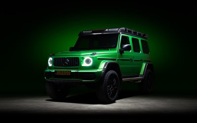mercedes amg g 63, 4k, stidio, 2024 autos, hdr, grüne gelendvagen, scheinwerfer, br 463, 2024 mercedes benz g klasse, deutsche autos, mercedes, gelendvagen
