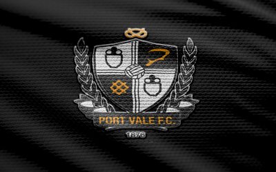 Port Vale FC fabric logo, 4k, black fabric background, League Two, bokeh, soccer, Port Vale FC logo, football, Port Vale FC emblem, Port Vale FC, english football club, FC Port Vale