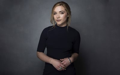 4k, Florence Pugh, black dress, movie stars, english actress, Hollywood, english celebrity, superstars, Florence Pugh photoshoot