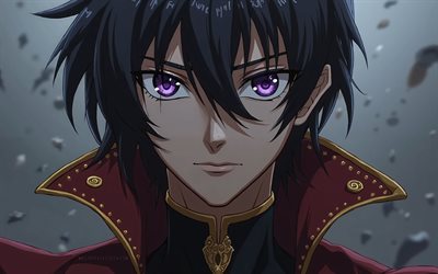 4k, lelouch lamperouge, code geass, hauptfigur, porträt, code geass zeichen, protagonist, lelouch lamperoge code geass, lelouch vi britannia