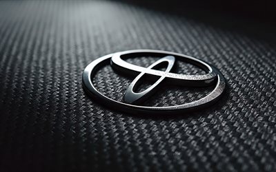 4k, トヨタメタルロゴ, ブラックカーボンテクスチャー, トヨタのエンブレム, トヨタのロゴ, 日本の車, トヨタ