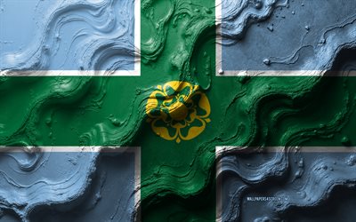 derbyshire flagga, 4k, stenvågstruktur, derbyshire flagg, 3d derbyshire flagga, engelska, ceremoniella län i england, derbyshire