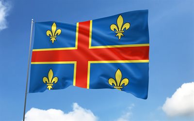 bandeira de clermont ferrand no flagpole, 4k, cidades francesas, céu azul, bandeira de clermont ferrand, bandeiras onduladas de cetim, cidades da frança, massacre com sinalizadores, dia de clermont ferrand, frança, clermont ferrand
