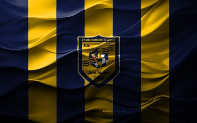 4k, SS Juve Stabia logo, blue yellow 3d background, Serie B, SS Juve Stabia emblem, Italian football team, SS Juve Stabia flag, 3d texture, Italy, SS Juve Stabia, football, soccer, Juve Stabia