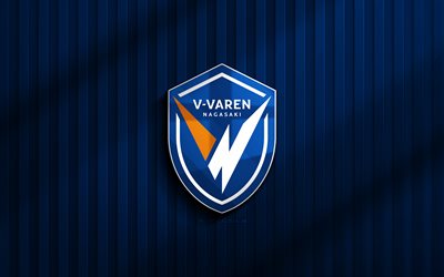 4k, v varen nagasaki 3d 로고, j2 리그, 블루 3d 배경, 축구, v  바렌 나가사키 엠블럼, v  바렌 나가사키 로고, v  바렌 나가사키, 일본 축구 클럽, v  바렌 나가사키 fc