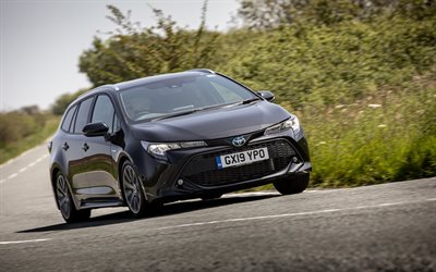 toyota corolla 투어링 스포츠 하이브리드, 4k, 도로, 2021 자동차, 영국 스펙, 블랙 도요타 코롤라 투어, 2021 toyota corolla touring, 일본 자동차, 도요타 코롤라, 도요타