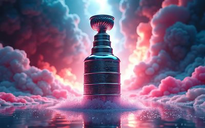 coppa stanley, nhl, usa, trofeo, creative 3d art, stanley cup tra le nuvole, premio principale del torneo, hockey, la coupé stanley, national hockey league