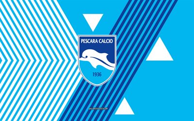 logo pescara, 4k, squadra di calcio italiana, sfondo di linee bianche blu, delfino pescara 1936, serie b, italia, line art, emblema di pescara, calcio, delfino pescara