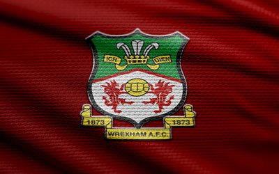 wrexham afc fabric logo, 4k, hintergrund roter stoff, liga eins, bokeh, fußball, wrexham afc  logo, wrexham afc emblem, wrexham afc, englischer fußballverein, wrexham fc