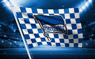 4k, hertha bsc logo, deutscher fußballverein, stadionflagge, hertha bsc  fans flagge, blaue weiße flagge, hertha bsc emblem, bundesliga, deutschland, fußball, hertha bsc, hertha