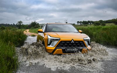 mitsubishi outlander sport, 4k, nehir, 2025 arabalar, yoldan çıkmış, crossover, 2025 mitsubishi outlander sport, nehirde araba, japon arabaları, mitsubishi