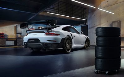 4k, Porsche 911 GT2 RS, garage, back view, 2021 cars, Manthey-Racing Package, 2021 Porsche 911 GT2 RS, tuning, german cars, Porsche