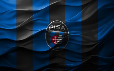 4k, pisa sc logosu, mavi siyah 3d arka plan, serie b, pisa sc amblemi, italyan futbol takımı, pisa sc bayrağı, 3d doku, italya, pisa sc, futbol, pisa