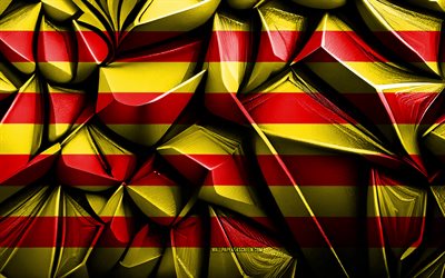 drapeau de la catalogne, 4k, texture créative 3d, flag 3d catalogne, espagne, art 3d, catalogne, communautés autonomes d'espagne, flag de la communauté autonome de la catalogne