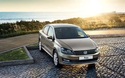 parking, sunset, 2015, Volkswagen Polo, Type 6R, sedans, bronze polo