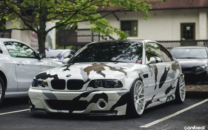 BMW M3, E46, tuning, camouflage bmw, stance, parking