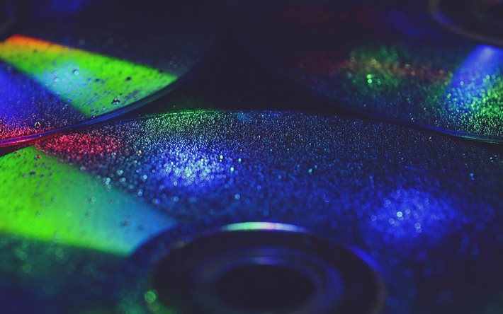 cd-skivor, reflektion, färg, skivor