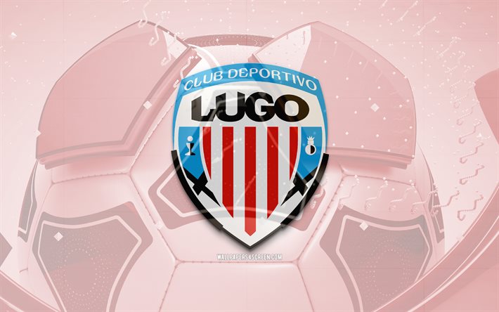 cd lugo glossy logo, 4k, roter fußball hintergrund, laliga2, fußball, spanischer fußballverein, cd lugo 3d  logo, cd lugo emblem, lugo fc, la liga2, sportlogo, cd lugo logo, cd lugo