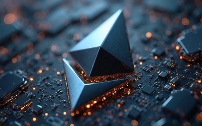 ethereum 3d işareti, 4k, ethereum logosu, teknoloji arka planı, ethereum işareti, kripto para birimi, yüksek teknoloji arka plan, eti