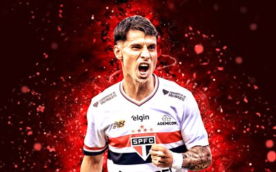 4k, Ferreirinha, red abstract background, Sao Paulo FC, Brazilian Serie A, Brazilian footballers, Ferreirinha 4K, red neon lights, Sao Paulo, SPFC, Ferreirinha Sao Paulo