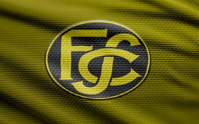 FC Schaffhausen fabric logo, 4k, yellow fabric background, Challenge League, bokeh, soccer, FC Schaffhausen logo, football, FC Schaffhausen emblem, FC Schaffhausen, Swiss football club, Schaffhausen FC