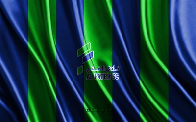 4k, Al Fateh SC logo, Saudi Pro League, blue green silk texture, Al Fateh SC flag, Saudi football club, soccer, Al Fateh, silk flag, Al Fateh SC emblem, Saudi Arabia, Al Fateh SC badge, Al Fateh SC