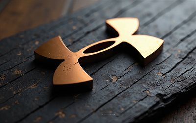 logo under armor, 4k, art créatif, logo en bois brun dell 3d, fond en bois noir, logo sous l'armure 3d, sous l'armure, emblème 3d under armor