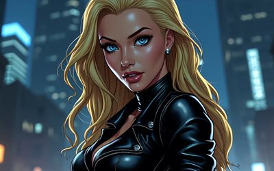 4k, canari noir, gros plan, super héros, bandes dessinées dc, paysage nocturne, art des bandes dessinées, art abstrait, black canary 4k