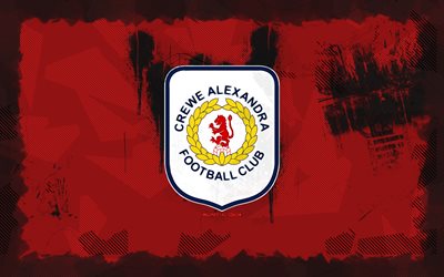 crewe alexandra fc logo de grunge, 4k, liga dos, fondo grune rojo, fútbol, crewe alexandra fc emblema, fútbol americano, logotipo de crewe alexandra fc, crewe alexandra fc, club de fútbol inglés, crewe alexandra