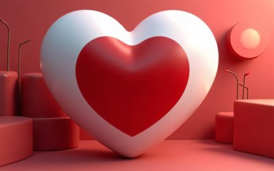 amo il giappone, 4k, sfondo 3d rosso, 3d art, creativo, giorno del giappone, bandiera del giappone, cuore con bandiera giapponese, cuori 3d, bandiera giapponese, giappone, amore per il giappone