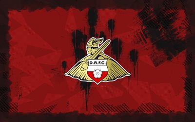 doncaster rovers fc grunge logo, 4k, liga dos, fondo grune rojo, fútbol, doncaster rovers fc emblem, fútbol americano, logotipo de doncaster rovers fc, doncaster rovers fc, club de fútbol inglés, doncaster rovers