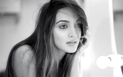 kiara advani, 4k, monocromo, bellezza, bollywood, attrice indiana, donna bruna, immagini con kiara advani, attrice popolare, celebrità indiana, photoshoot kiara advani
