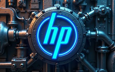 hewlett packard 3d logo, 4k, computermarken, fabrik, grunge  hintergründe, hp  logo, hewlett packard, kunstwerk, brands logo, hp, marken, hewlett packard logo