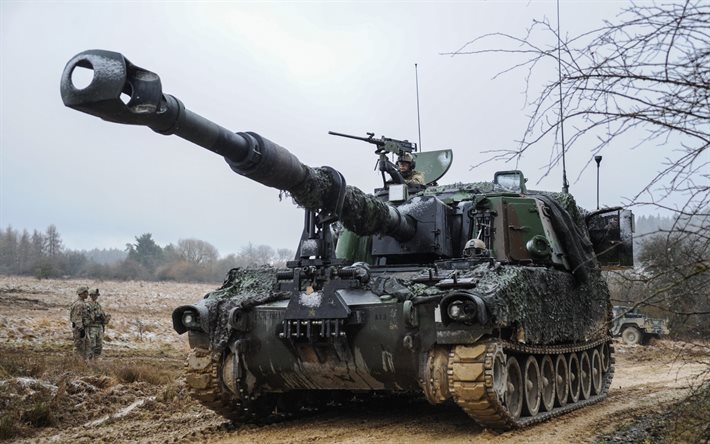 m109a7 paladin, 4k, 겨울, 포, 나토, m109 곡사포, 미군, sph, m109a7, 155mm 자체 추진 곡사포 m109, m109
