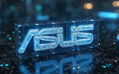 asus 로고, 4k, 어두운 하이테크 배경, asus neon 로고, 블루 네온 라이트, 엑스레이, asus emblem, asus 3d 로고, asus