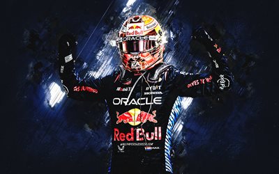 max verstappen, 레드 불 경주, 그런지 예술, 블루 스톤 배경, f1, 포뮬러 원, 레드 불, max verstappen red bull
