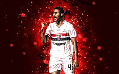 Lucas Ferreira, 4k, red neon lights, Sao Paulo FC, Brazilian Serie A, Brazilian footballers, Lucas Ferreira 4K, Sao Paulo, SPFC, Lucas Ferreira Sao Paulo