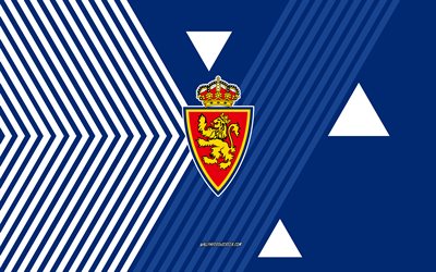 gerçek zaragoza logosu, 4k, ispanyol futbol takımı, mavi beyaz çizgiler arka plan, gerçek zaragoza, segunda, ispanya, hat sanatı, gerçek zaragoza amblemi, futbol