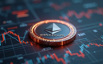 ethereum coin, 4k, istatistik arka planı, kripto para birimi, ethereum 3d para işareti, finans arka planı, ethereum 3d işareti, ethereum logosu, eti