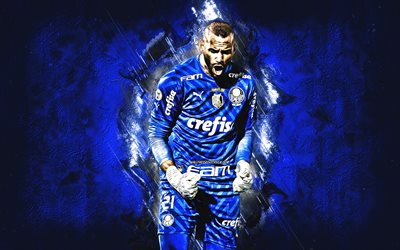 Weverton, Palmeiras, Brazilian Footballer, Goalkeeper, Blue Stone Background, Grunge Art, Brazil, Football, Weverton Pereira da Silva, Weverton Palmeiras