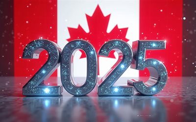 캐나다 2025 자리, 4k, 2025 캐나다, 조명 된 기호, 3d 아트, 캐나다 국기, 2025 3d 자리, 캐나다의 여름 2025 년, 2025 개념, 캐나다